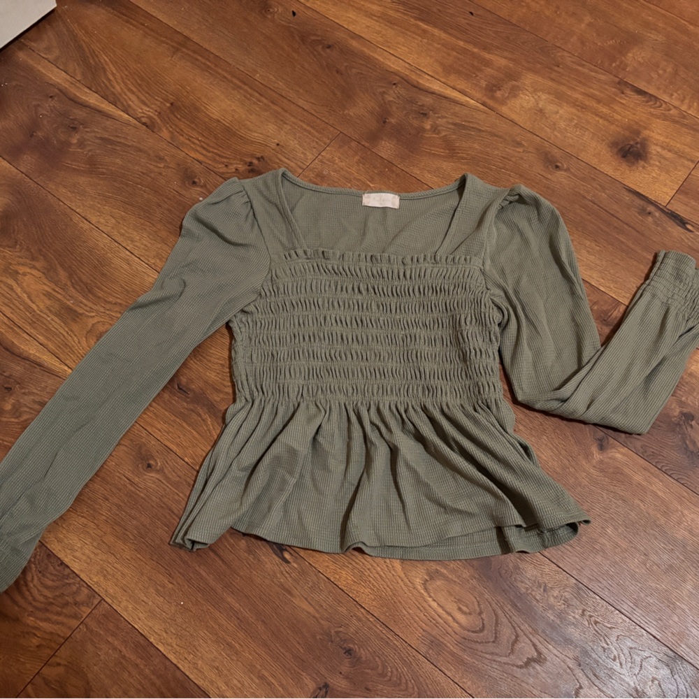Altar'd State Olive Green Smocked Top